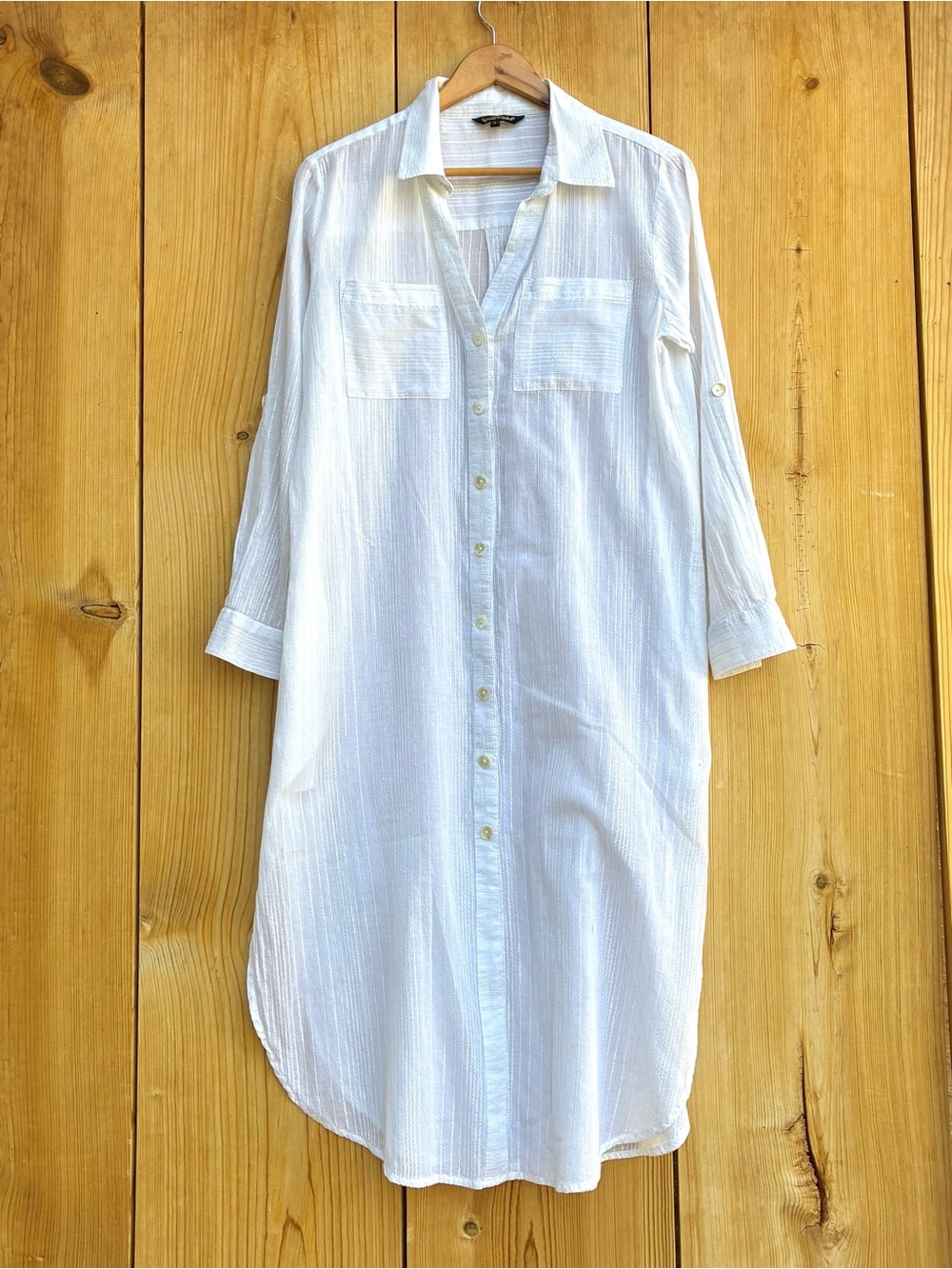 Spiaggia Dolce White Cotton Sulver Threading Shirtdress Sz Small